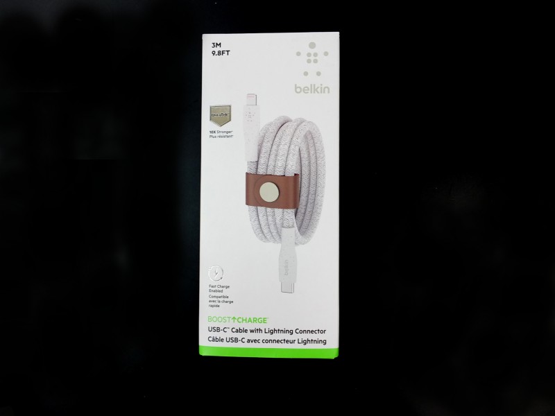 USB-C kabel s Lightning konektorem Belkin BOOST CHARGE + řemínek (3m) - BÍLÝ