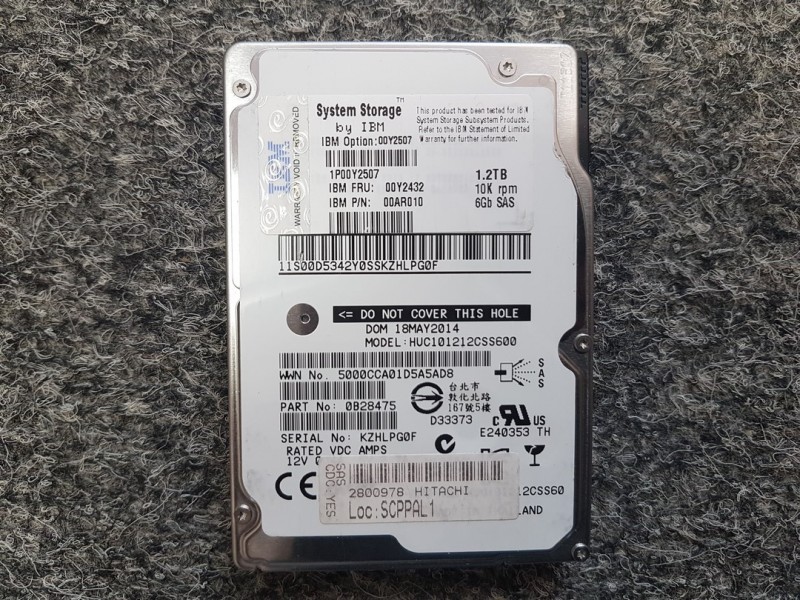 IBM HDD 1,2TB 10K, 6GB SAS 2,5" IBM PN:00AR010, 00Y2507
